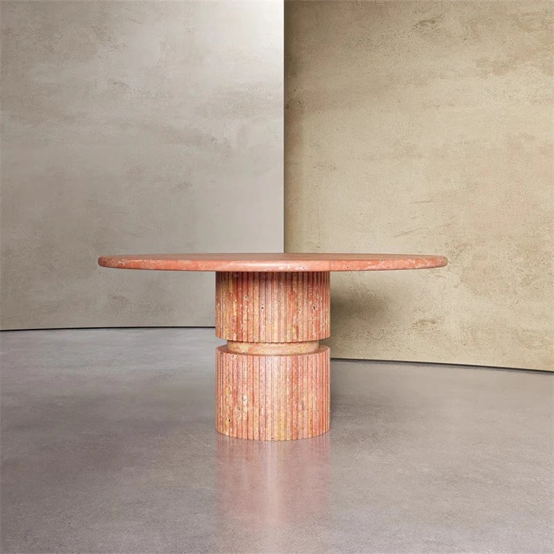 jj French light luxury high-end natural Roman travertine marble round dining table
jj French light luxury high-end natural Roman travertine marble round dining table