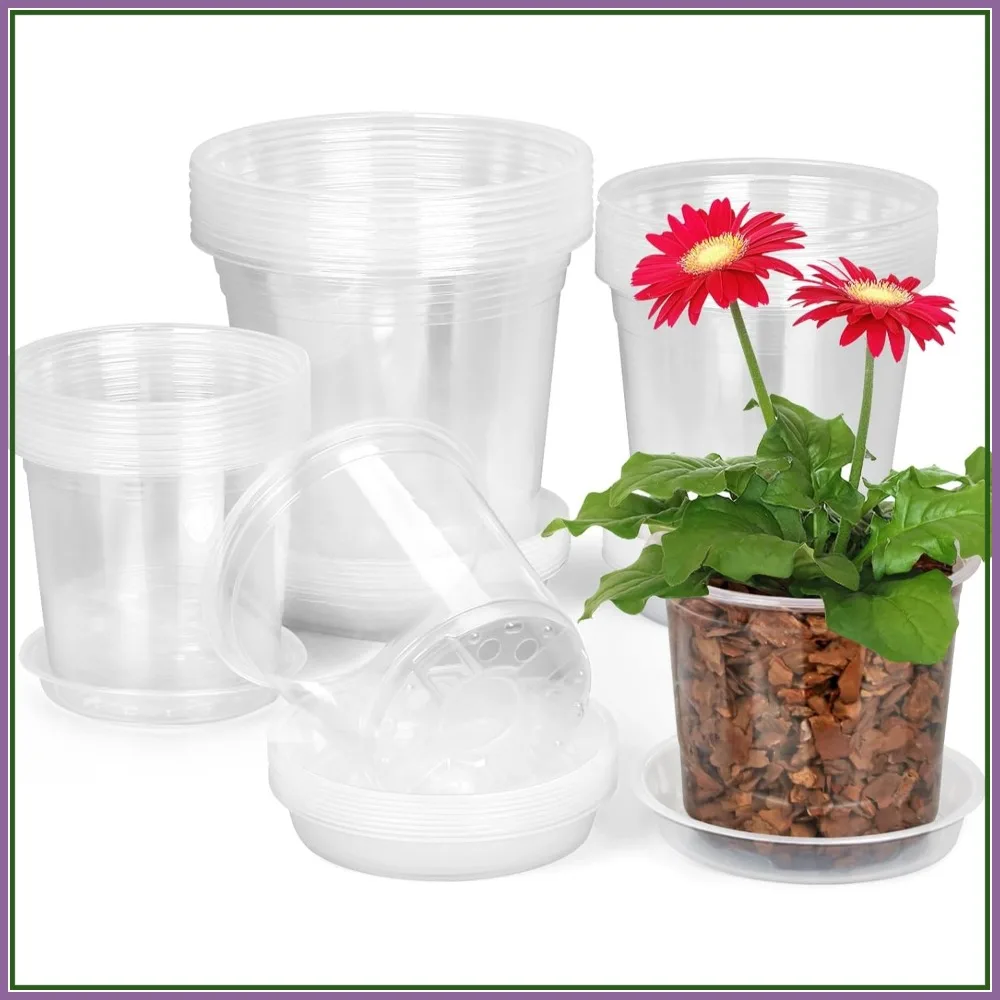 24 Pack Clear Nursery Pots with Drainage and Saucers, 7/6/5 Inch Plastic Plant Pots for Seed Starting
24 Pack Clear Nursery Pots with Drainage and Saucers, 7/6/5 Inch Plastic Plant Pots for Seed Starting