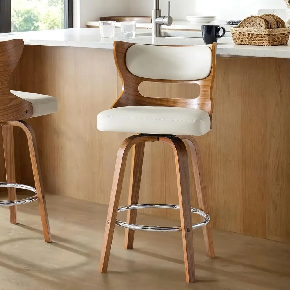 Swivel Wingback Upholstered Leatherette Bar Stool, 27 Counter Height with Footrest, Ivory
Swivel Wingback Upholstered Leatherette Bar Stool, 27 Counter Height with Footrest, Ivory