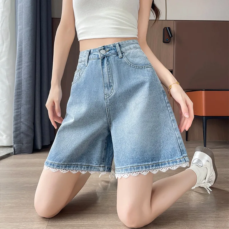 2026 Summer Women's High Waist Denim Shorts, Light Blue Lace Trim. Loose Fit, Slimming & Hide Leg Flaws
2026 Summer Women's High Waist Denim Shorts, Light Blue Lace Trim. Loose Fit, Slimming & Hide Leg Flaws