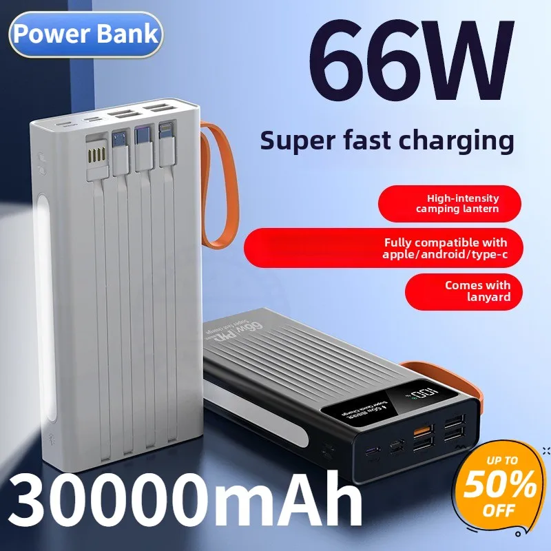 Power Bank 66W 30000mAh 20000mAh 10000mAh Built-in Cable Super Fast Charging Portable Compact External Charger for Smartphone
Power Bank 66W 30000mAh 20000mAh 10000mAh Built-in Cable Super Fast Charging Portable Compact External Charger for Smartphone