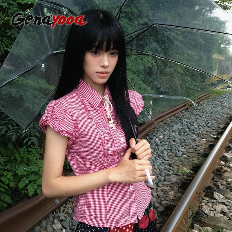 Genayooa Japanses 2000-х годов клетчатая рубашка женские повседневные рубашки с рукавами-фонариками Y2k винтажные топы уличная рубашка и блузка Fairycore
Genayooa Japanses 2000-х годов клетчатая рубашка женские повседневные рубашки с рукавами-фонариками Y2k винтажные топы уличная рубашка и блузка Fairycore
