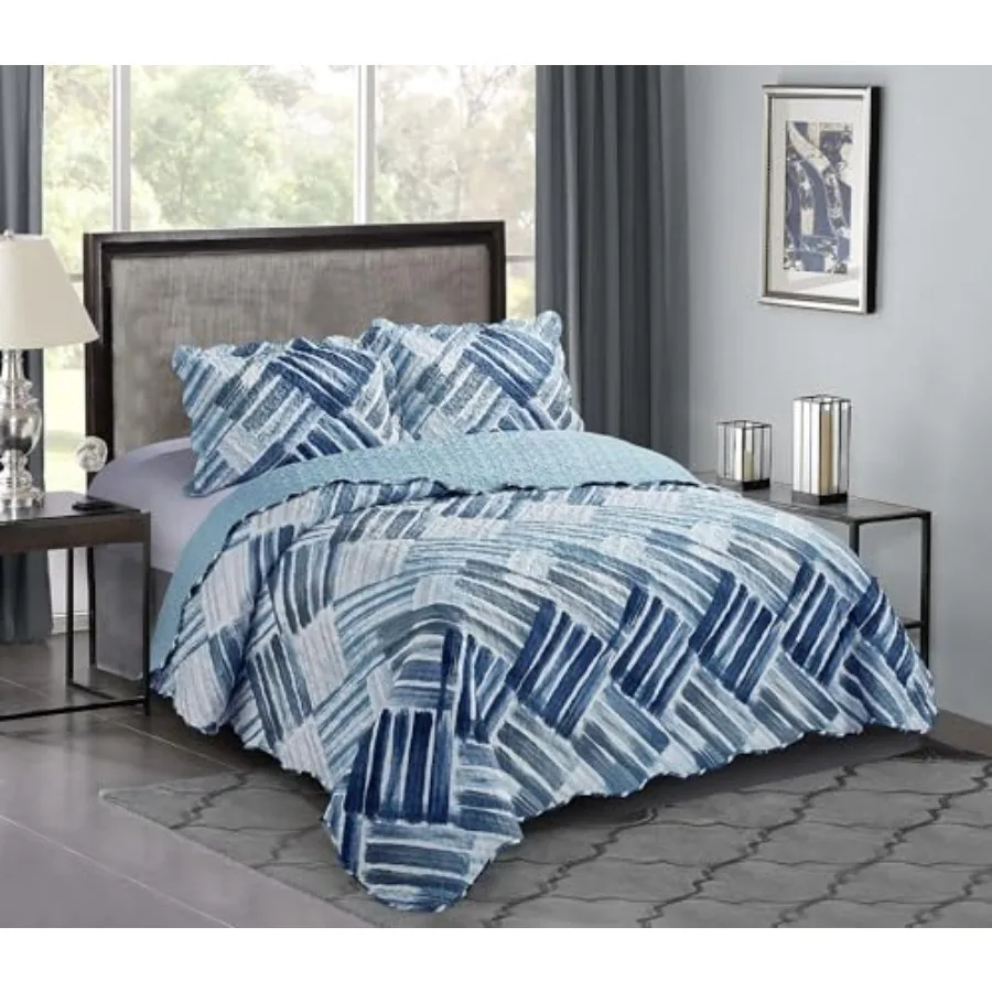 Blue and Grey Stripe Blocks Patchwork 3-Piece Quilt Set with 2 Shams Reversible Bedspread Soft Lightweight Coverlet All-Season
Blue and Grey Stripe Blocks Patchwork 3-Piece Quilt Set with 2 Shams Reversible Bedspread Soft Lightweight Coverlet All-Season