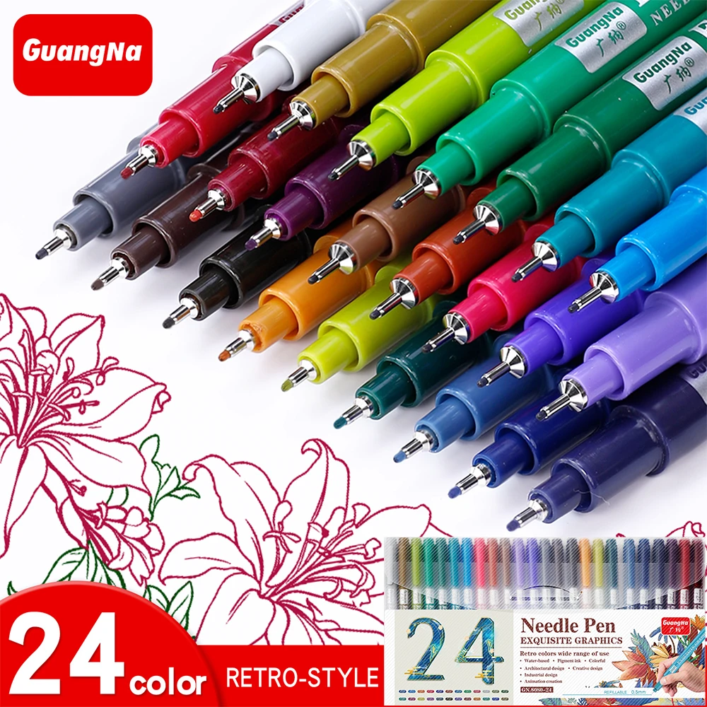 GuangNa 12/24colors Needle Pen 24 Color 0.5mm Line Width Color Marker Pen Drawing Stroke Pen Design Graffiti Manuscript Pen
GuangNa 12/24colors Needle Pen 24 Color 0.5mm Line Width Color Marker Pen Drawing Stroke Pen Design Graffiti Manuscript Pen