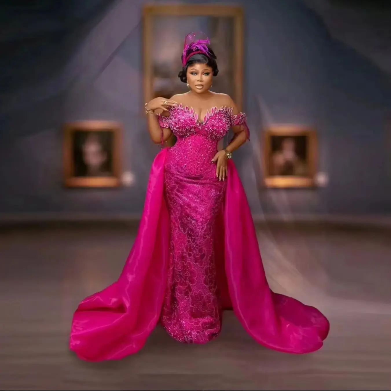 Custom Made Aso Ebi Formal Dresses Off Shoulder Long Overlay Removable Fuchsia Prom Dress Tassels Beaded Evening Gowns Floral
Custom Made Aso Ebi Formal Dresses Off Shoulder Long Overlay Removable Fuchsia Prom Dress Tassels Beaded Evening Gowns Floral