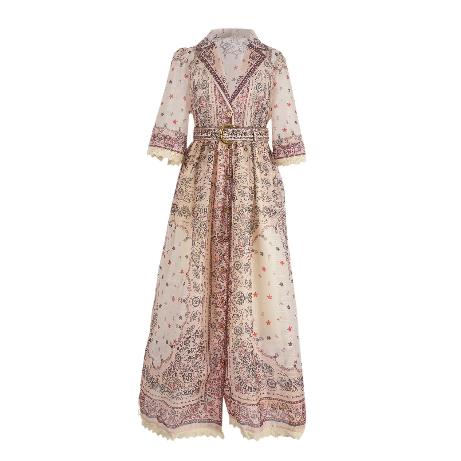 2025 New Real Shot Spot New Suit Collar Single Breasted Print Splicing Lace Lace Mid-length Dress Women with Belt
2025 New Real Shot Spot New Suit Collar Single Breasted Print Splicing Lace Lace Mid-length Dress Women with Belt