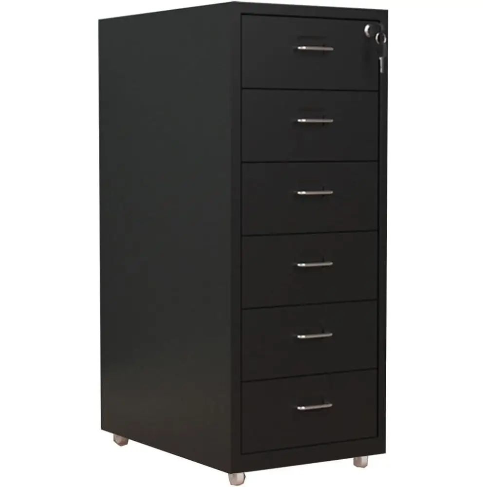 Мобильный офисный шкаф для хранения с 6 ящиками, черный, с замком
Мобильный офисный шкаф для хранения с 6 ящиками, черный, с замком