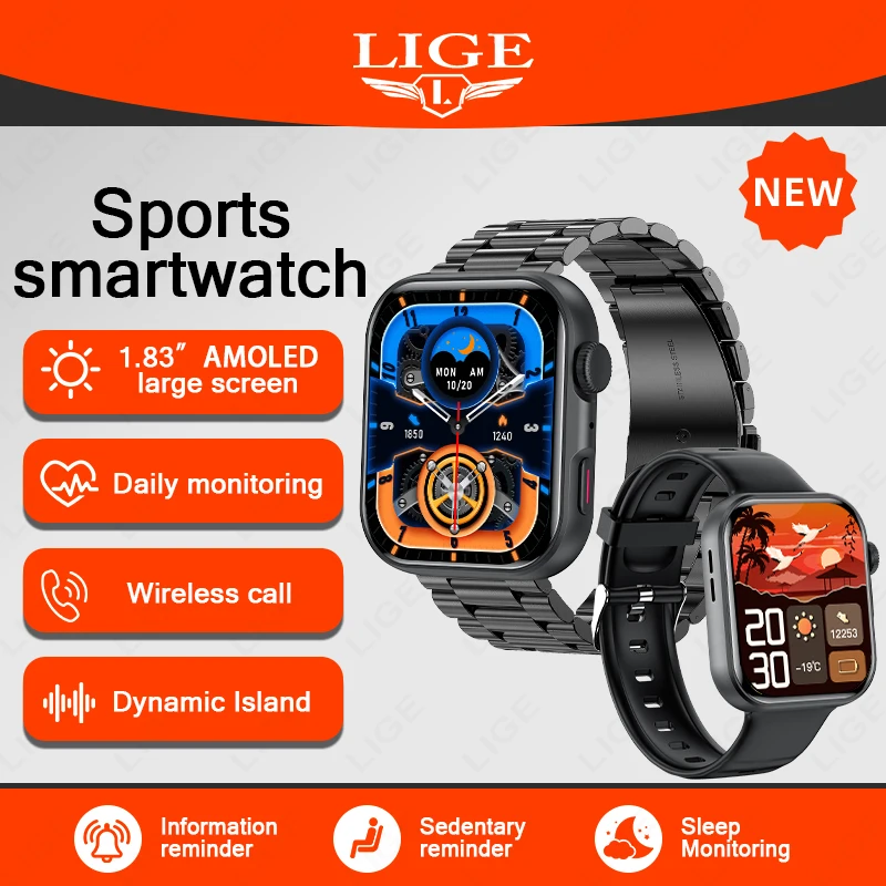 LIGE 1.83" HD Full Touch Screen AMOLED Smart Watch Men Bluetooth Call Health Monitor Sports Waterproof Smartwatch Women For Gift
LIGE 1.83" HD Full Touch Screen AMOLED Smart Watch Men Bluetooth Call Health Monitor Sports Waterproof Smartwatch Women For Gift