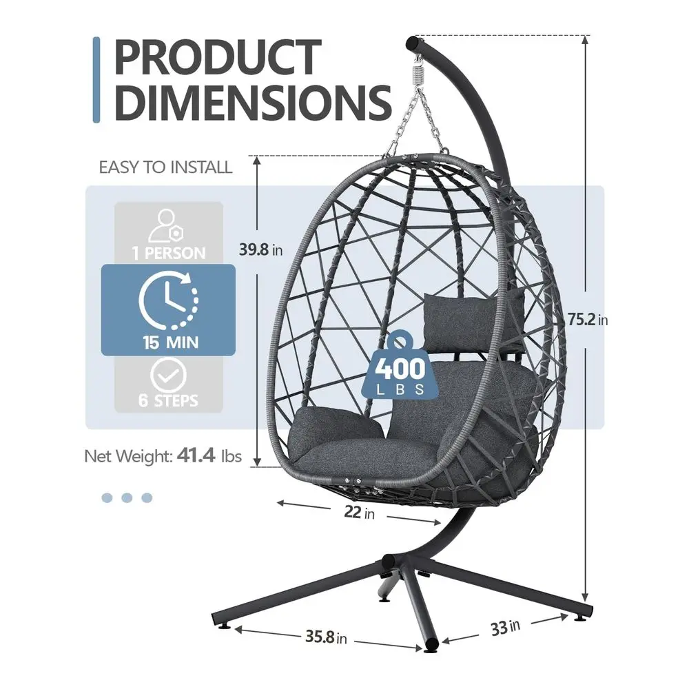 Hanging Egg Chair with Stand, Outdoor Indoor Rattan Wicker Egg Swing Chair with Cushion, Heavy Duty Patio Hammock Chairs for Ga
Hanging Egg Chair with Stand, Outdoor Indoor Rattan Wicker Egg Swing Chair with Cushion, Heavy Duty Patio Hammock Chairs for Ga