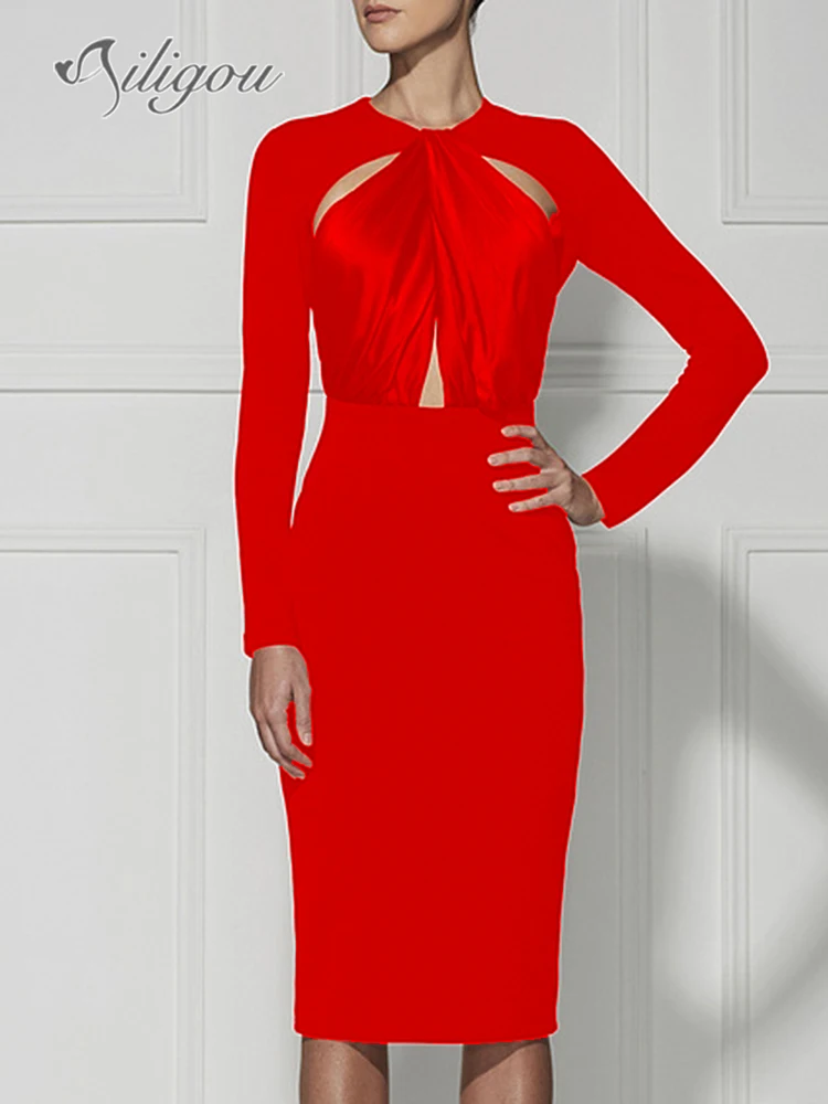 Ailigou 2023 New Summer Women's Red Sexy Hollow Long Sleeve Tight Midi Bandage Dress Elegant Celebrity Party Dress
Ailigou 2023 New Summer Women's Red Sexy Hollow Long Sleeve Tight Midi Bandage Dress Elegant Celebrity Party Dress