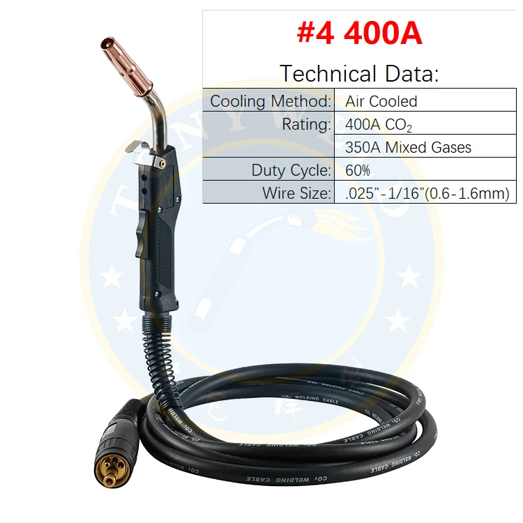 Tweco Type Tw400 Air Cooled 400amp Co2 Welding Torch with Continental Adapter
Tweco Type Tw400 Air Cooled 400amp Co2 Welding Torch with Continental Adapter