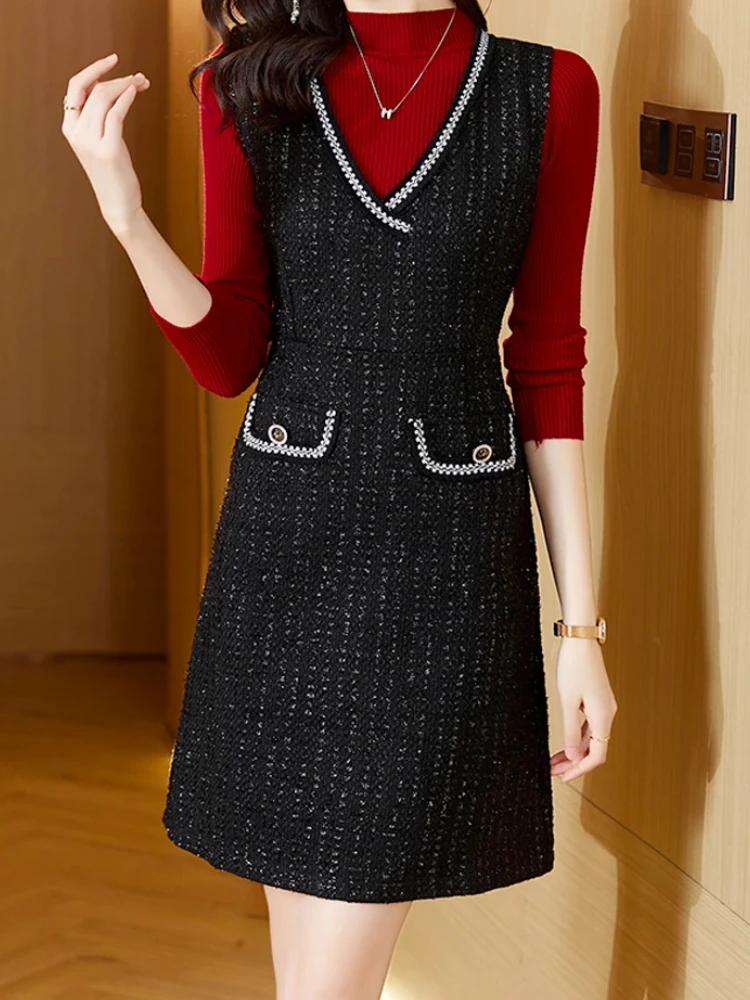 EVNISI Women Sweater Vest Dress Two-Piece Set Chic Slim Office A-line Tweed Dresses Women Party Vestido 2024 Autumn Winter
EVNISI Women Sweater Vest Dress Two-Piece Set Chic Slim Office A-line Tweed Dresses Women Party Vestido 2024 Autumn Winter