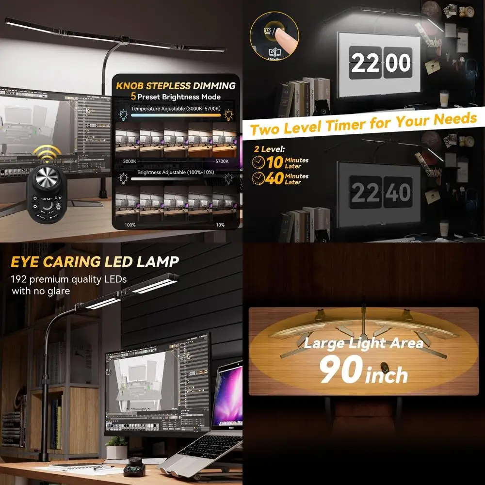 Настольная светодиодная лампа с плавной регулировкой яркости и пультом ДУ, 4 источника света для защиты глаз, для дома и офиса, гибкий штатив, крепление-прищепка, 5 режимов
Настольная светодиодная лампа с плавной регулировкой яркости и пультом ДУ, 4 источника света для защиты глаз, для дома и офиса, гибкий штатив, крепление-прищепка, 5 режимов