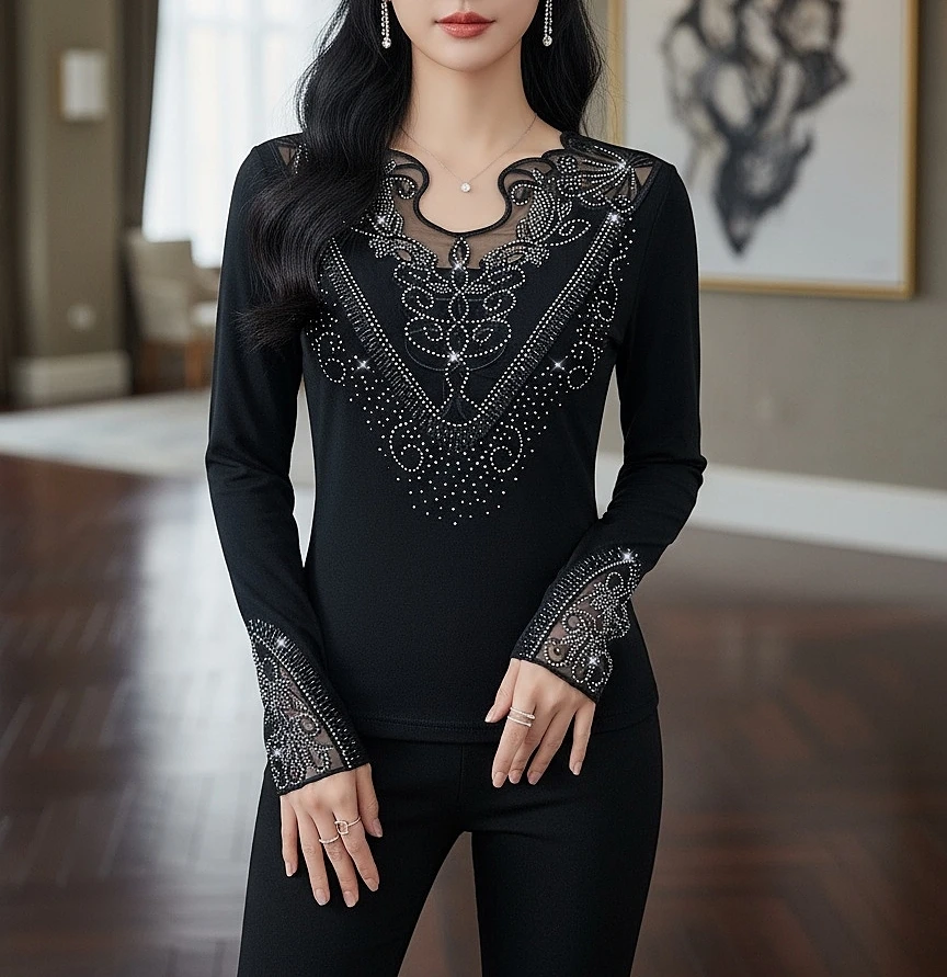 2026,New,European,Clothes,Cotton,T-Shirt,Fashion,Sexy,V-Neck,Patchwork,Lace,Shiny,Diamonds,Women,Tops,Long Sleeve,Tees,512002
2026,New,European,Clothes,Cotton,T-Shirt,Fashion,Sexy,V-Neck,Patchwork,Lace,Shiny,Diamonds,Women,Tops,Long Sleeve,Tees,512002