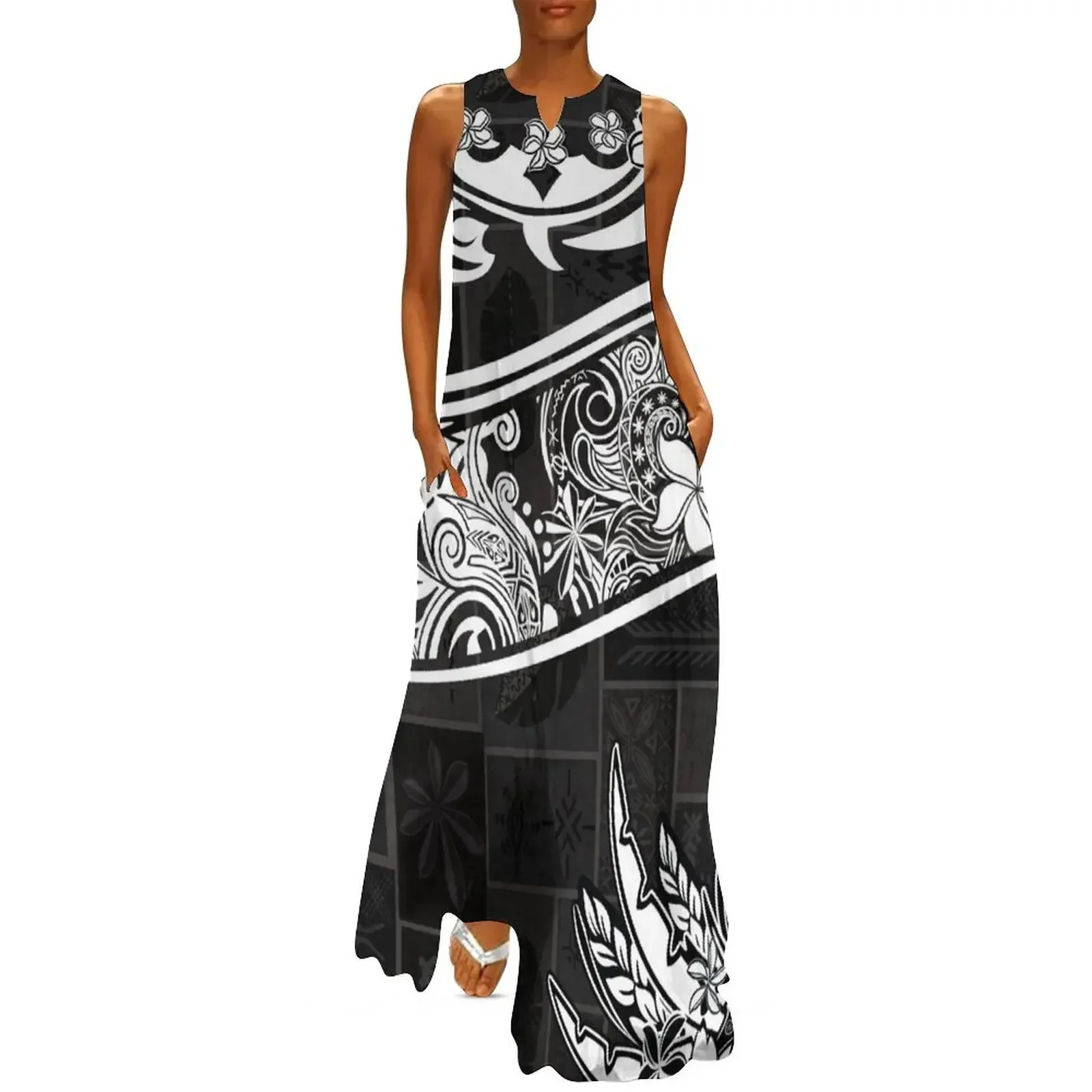 Hawaiian - Polynesian Black And White Tapa Artboard Long Dress beach outfits for women Dresses purple dress Dress 
Hawaiian - Polynesian Black And White Tapa Artboard Long Dress beach outfits for women Dresses purple dress Dress