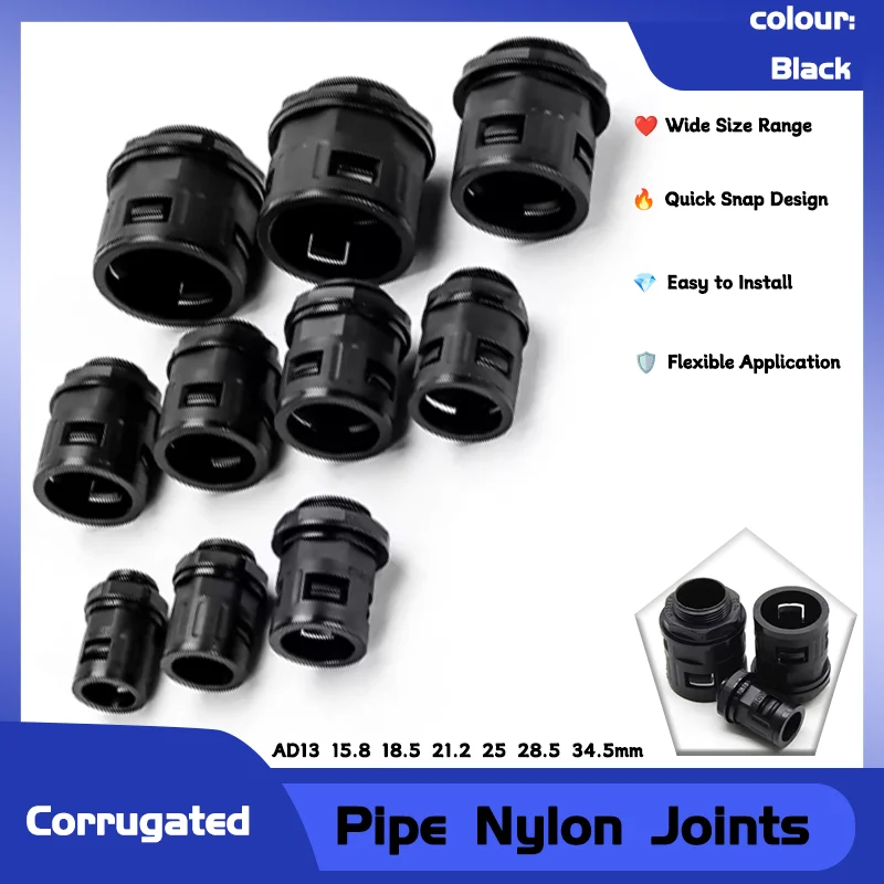 AD13 15.8 18.5 21.2 25 28.5 34.5mm Nylon Corrugated Tube Connectors Bellows Pipe Joint End Fittings Plastic Conduit Gland
AD13 15.8 18.5 21.2 25 28.5 34.5mm Nylon Corrugated Tube Connectors Bellows Pipe Joint End Fittings Plastic Conduit Gland