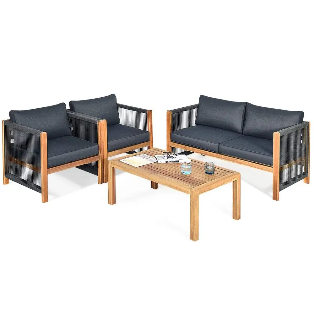 Outdoor Wood Furniture Set, Acacia Frame Loveseat Sofa, 2 Single Chairs and Coffee Table, 4 Pieces Conversation Set with Cushio
Outdoor Wood Furniture Set, Acacia Frame Loveseat Sofa, 2 Single Chairs and Coffee Table, 4 Pieces Conversation Set with Cushio