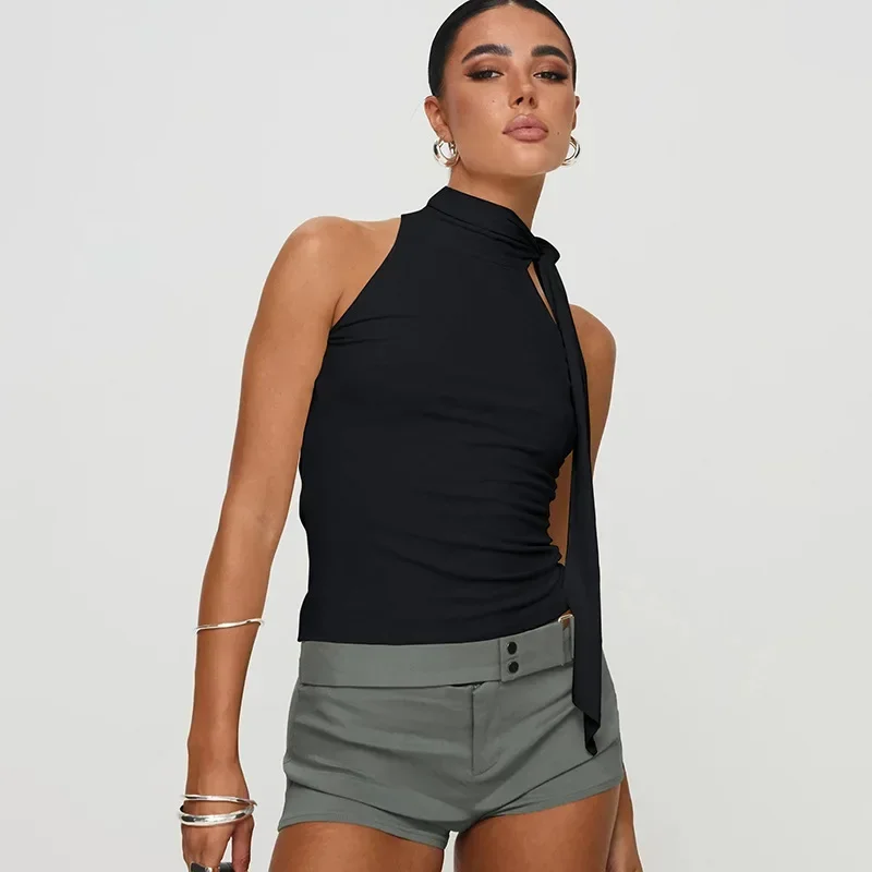 Women's Spring And Summer New Fashion Personalized Turtleneck Lace-up T-shirt Sleeveless Small Vest Women
Women's Spring And Summer New Fashion Personalized Turtleneck Lace-up T-shirt Sleeveless Small Vest Women