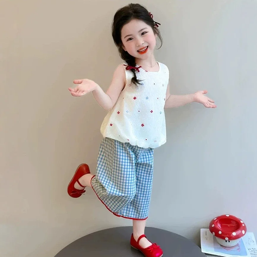 Bellbell Summer Kid Girl Flower Vest Outfit Thin Children Girl Tank Top 2PCS Clothes Set Loose Plaid Infant Baby Girl Pants Suit
Bellbell Summer Kid Girl Flower Vest Outfit Thin Children Girl Tank Top 2PCS Clothes Set Loose Plaid Infant Baby Girl Pants Suit