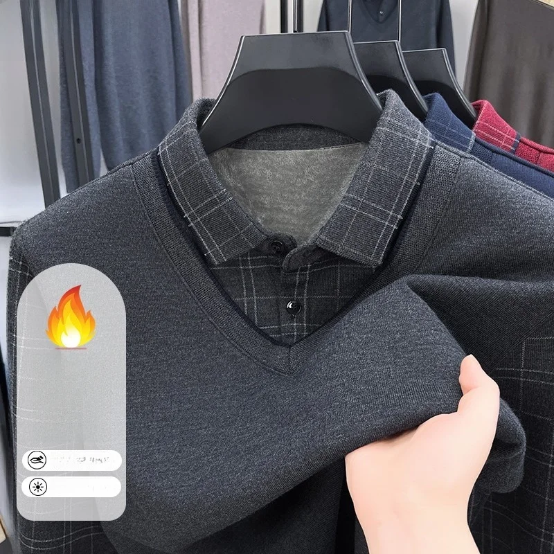 Мужской вязаный свитер из шерстяной смеси с флисовой подкладкой, имитация двухслойности, с воротником-рубашкой, повседневный, комфортный, теплый, зимний, для мужчин среднего возраста
Мужской вязаный свитер из шерстяной смеси с флисовой подкладкой, имитация двухслойности, с воротником-рубашкой, повседневный, комфортный, теплый, зимний, для мужчин среднего возраста