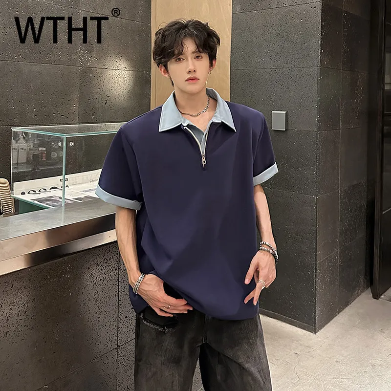 WTHT Trendy Men's Spliced Fake Two-pieves Contrast Color T-shirts Fashion 2026 Summer Lapel Zipper Loose Tops Male 2A2949
WTHT Trendy Men's Spliced Fake Two-pieves Contrast Color T-shirts Fashion 2026 Summer Lapel Zipper Loose Tops Male 2A2949