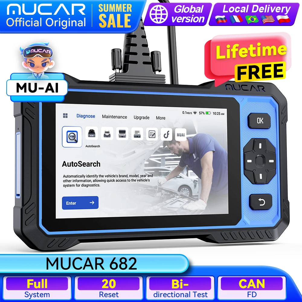 Global Version MUCAR 682 Lifetime FREE Auto OBD2 Scanner CANFD Protocol Full System 20 Reset Action Test Car Diagnostic Tools
Global Version MUCAR 682 Lifetime FREE Auto OBD2 Scanner CANFD Protocol Full System 20 Reset Action Test Car Diagnostic Tools