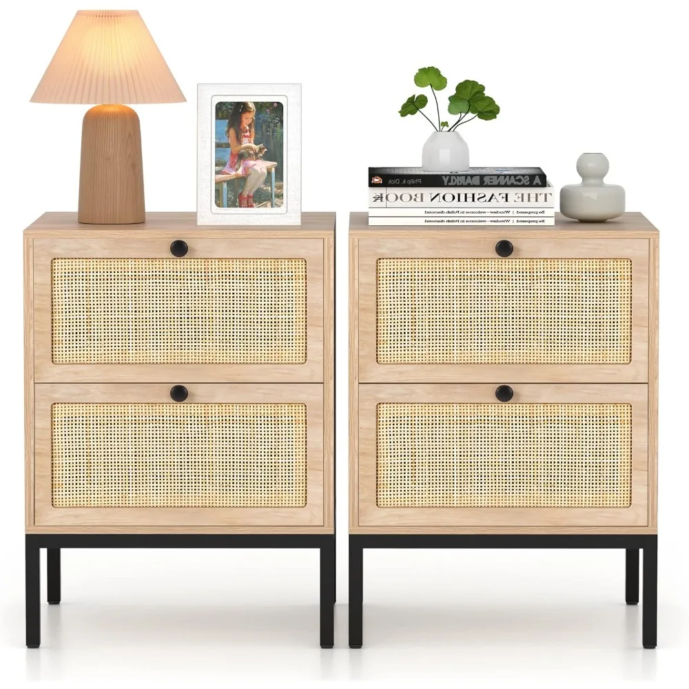 Natural Rattan Bedside Table Set (2 Pieces), Bohemian Style Bedside Table with Drawers, Bedside Table
Natural Rattan Bedside Table Set (2 Pieces), Bohemian Style Bedside Table with Drawers, Bedside Table