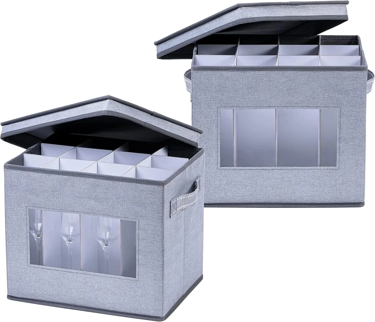 2 Pack Champagne Flute Glass Storage Box with Lid & Handles, Organizer for 12 Glasses
2 Pack Champagne Flute Glass Storage Box with Lid & Handles, Organizer for 12 Glasses