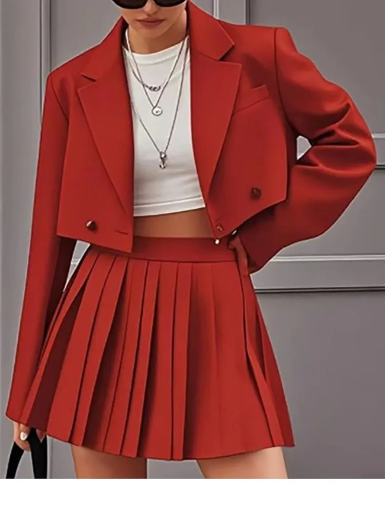 Spring And Summer Double-breasted Short Long-sleeved Top Pleated Short Skirt Two-piece Set Women's Fresh Style Elegant Skirt Set
Spring And Summer Double-breasted Short Long-sleeved Top Pleated Short Skirt Two-piece Set Women's Fresh Style Elegant Skirt Set