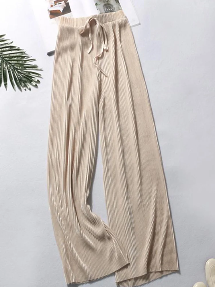 Summer Wide Leg Pants For Women Casual Elastic High Waist 2024 New Fashion Loose Long Pants Pleated Pant Trousers Femme
Summer Wide Leg Pants For Women Casual Elastic High Waist 2024 New Fashion Loose Long Pants Pleated Pant Trousers Femme