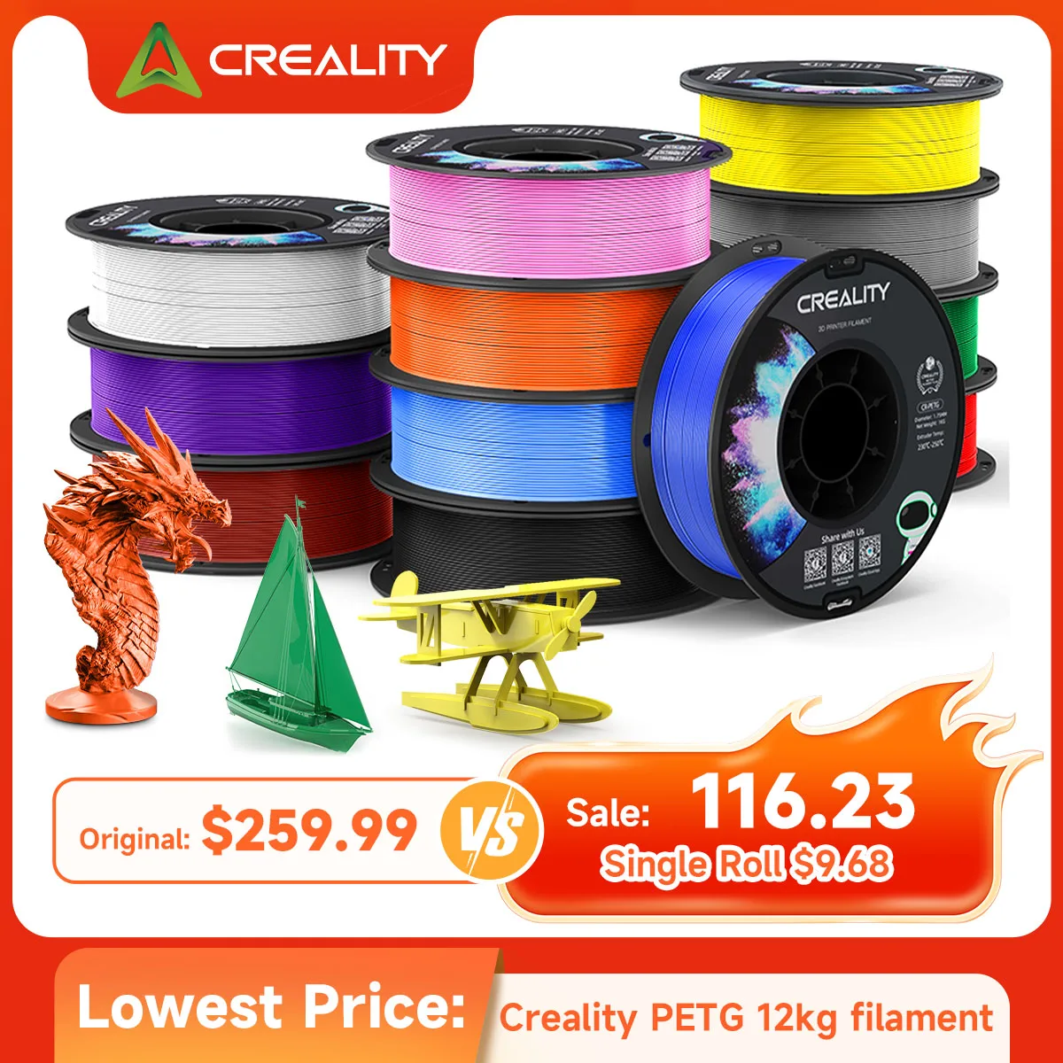 Creality Official PETG 3D Printer Filament 1.75mm 12 rolls Bundle High Precision Strong Toughness Odorless Flow Moistureproof
Creality Official PETG 3D Printer Filament 1.75mm 12 rolls Bundle High Precision Strong Toughness Odorless Flow Moistureproof