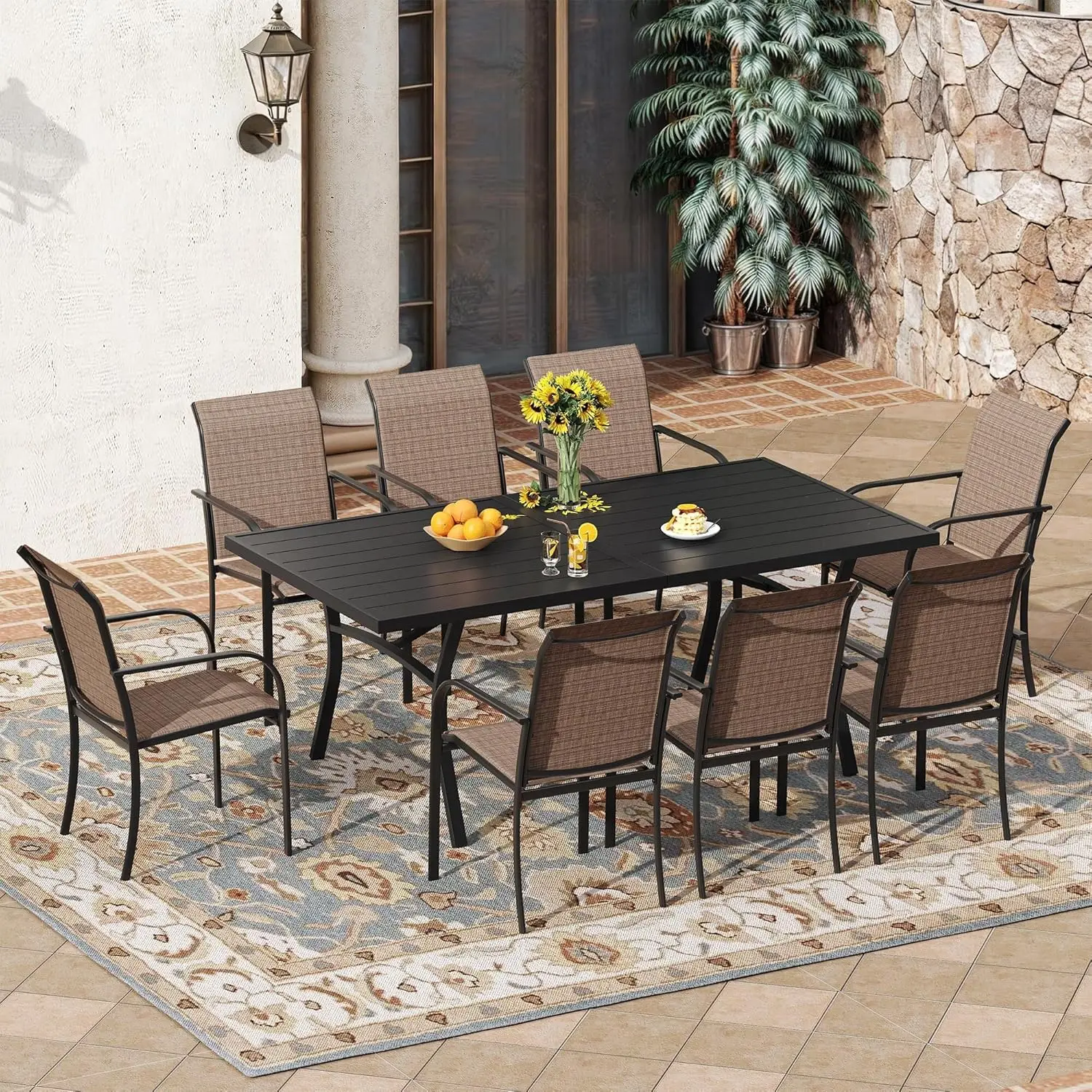 9pc Metal Patio Dining Set Table Umbrella Hole 8 Stackable Textilene Chairs Garden Lawn 70in, Customized
9pc Metal Patio Dining Set Table Umbrella Hole 8 Stackable Textilene Chairs Garden Lawn 70in, Customized