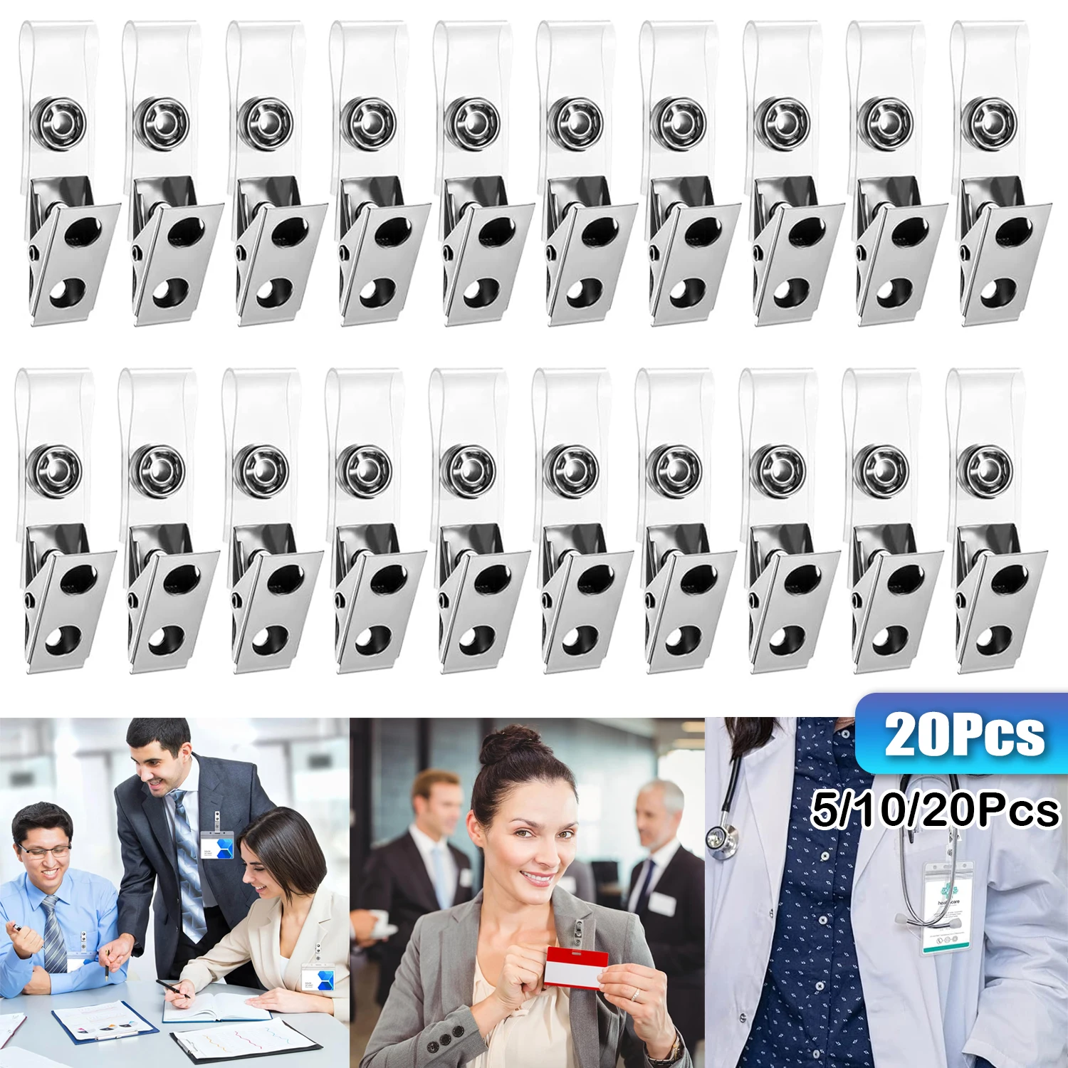 5-20Pcs Metal ID Badge Clips with Clear PVC Straps Name Badge Holders with Clip Badge Clip for Student Employee ID Badges
5-20Pcs Metal ID Badge Clips with Clear PVC Straps Name Badge Holders with Clip Badge Clip for Student Employee ID Badges