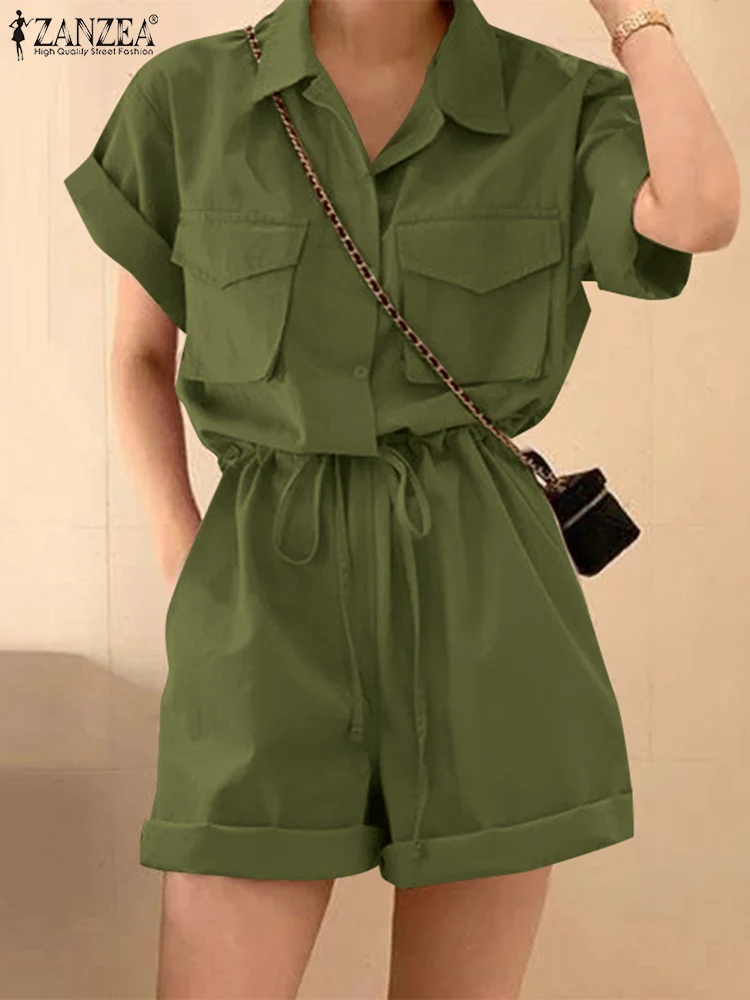 ZANZEA 2025 Fashion Women Short Jumpsuits Laple Short Sleeve Solid Rompers Casual Loose Overalls High Waist Vintage Playsuits
ZANZEA 2025 Fashion Women Short Jumpsuits Laple Short Sleeve Solid Rompers Casual Loose Overalls High Waist Vintage Playsuits