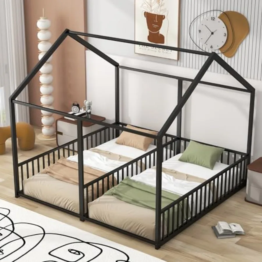 Twin House Bed Metal Twin Size Bed Frame for Teens Boys Girls Montessori Floor Bed with Decorative Tent Option Double Twin Blac
Twin House Bed Metal Twin Size Bed Frame for Teens Boys Girls Montessori Floor Bed with Decorative Tent Option Double Twin Blac