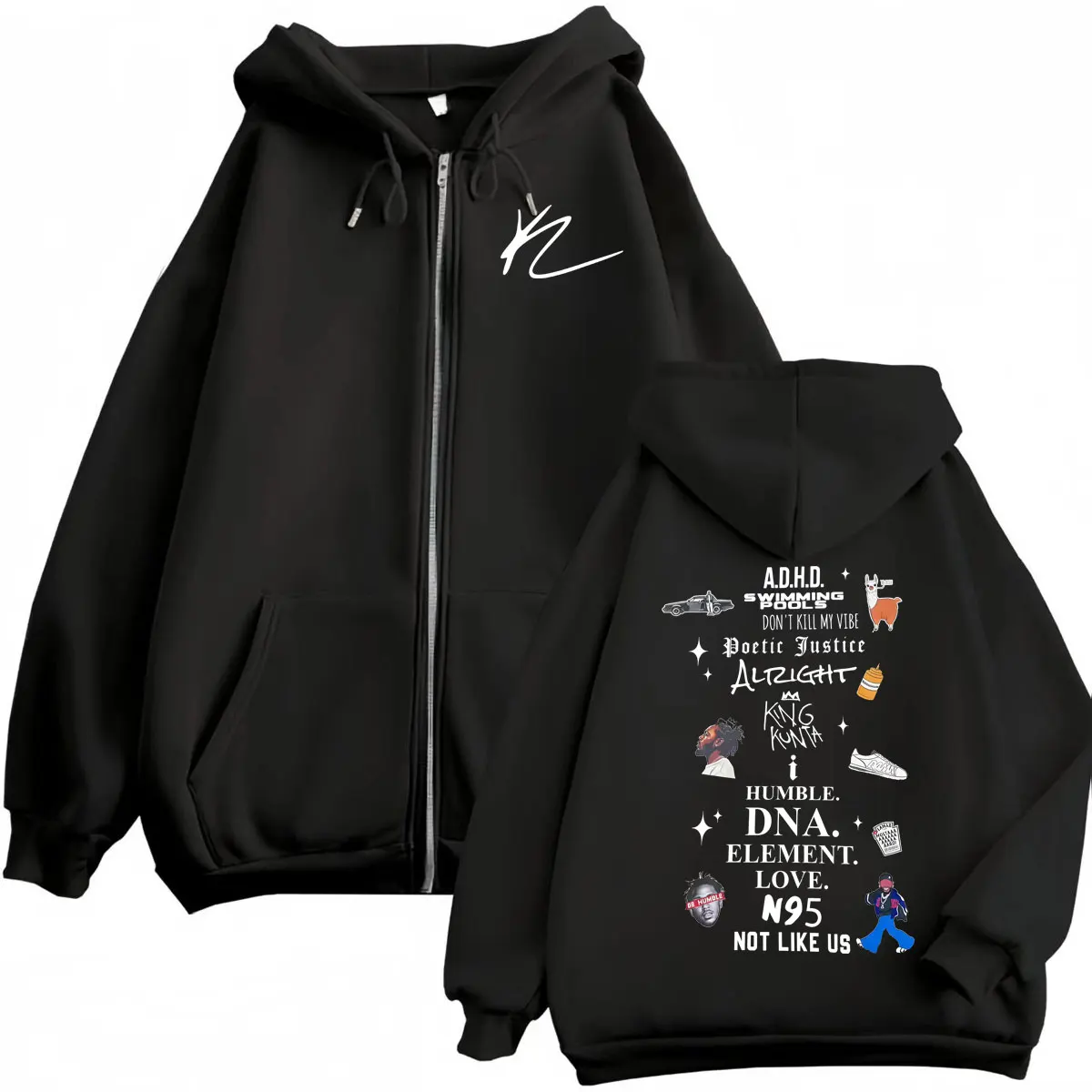 Rapper Kendrick Lamar Album Merch Zipper Hoodies Men's Women's Fashion Hip Hop Zip Up Pullovers High Quality Fleece Sweatshirts 
Rapper Kendrick Lamar Album Merch Zipper Hoodies Men's Women's Fashion Hip Hop Zip Up Pullovers High Quality Fleece Sweatshirts