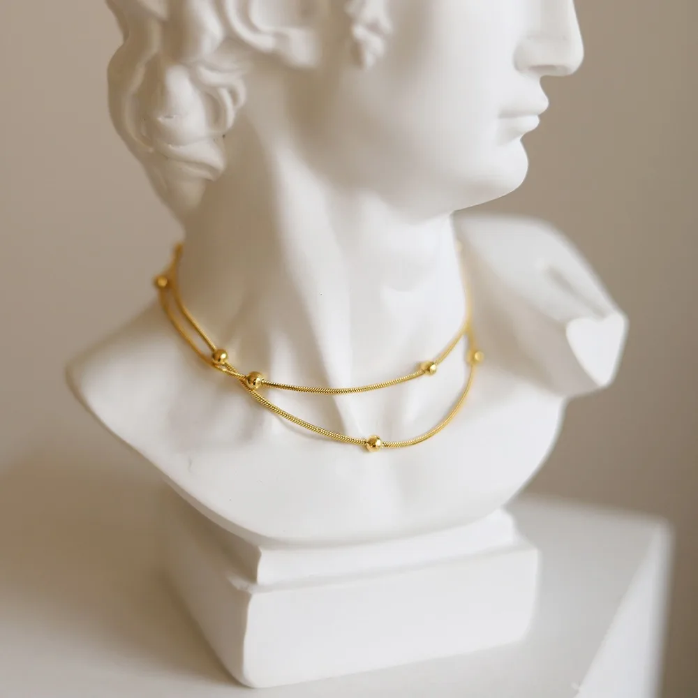 2PCS Fashion Necklaces Snake Bone Round Bead Small Ball Necklace Collarbone Chain Versatile Short Chain 2 PCS stacked together
2PCS Fashion Necklaces Snake Bone Round Bead Small Ball Necklace Collarbone Chain Versatile Short Chain 2 PCS stacked together