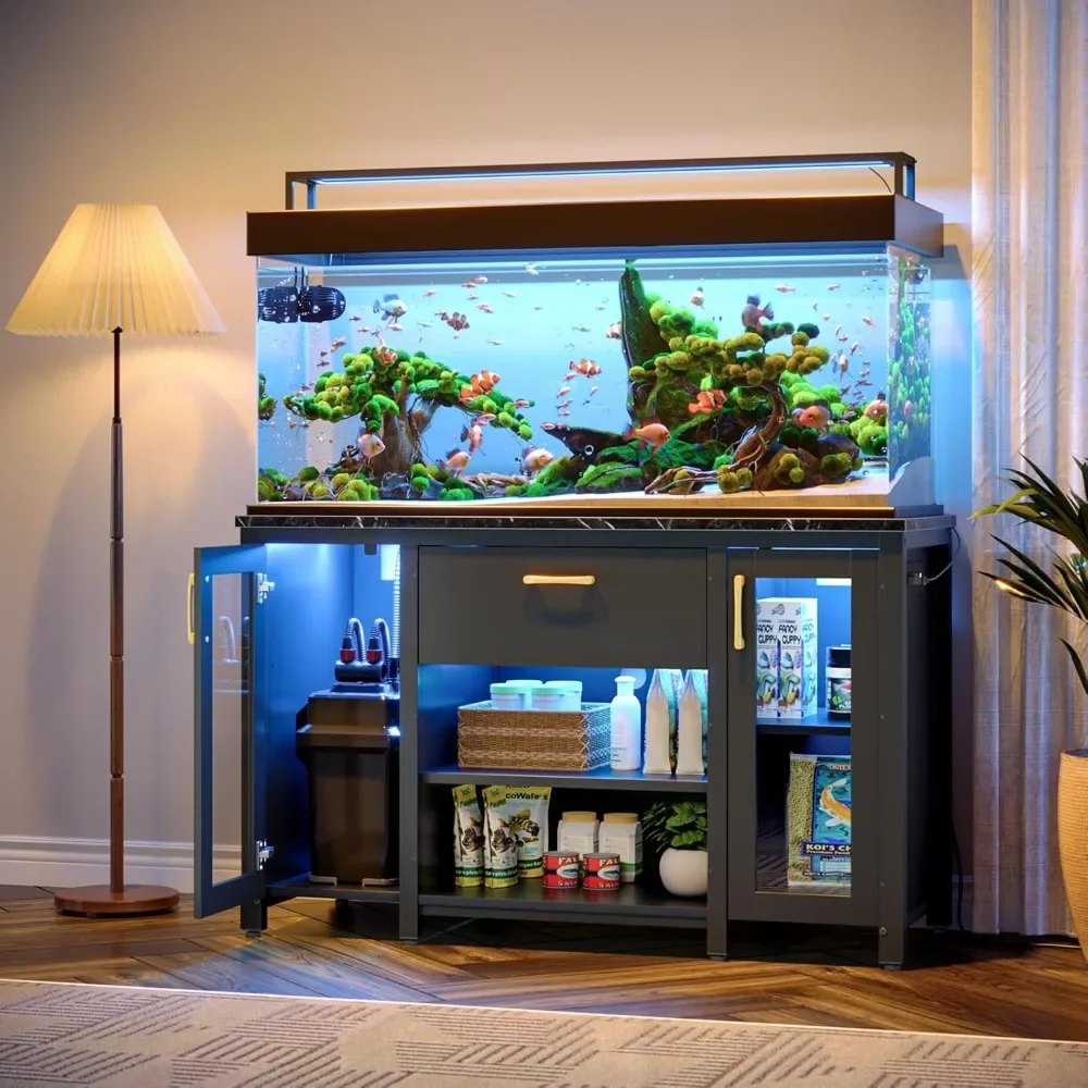 55-75 Gallon Fish Tank Stand with Power Outlet & LED Light, 49.2"x13.8" Heavy-Duty Aquarium Stand with Storage
55-75 Gallon Fish Tank Stand with Power Outlet & LED Light, 49.2"x13.8" Heavy-Duty Aquarium Stand with Storage