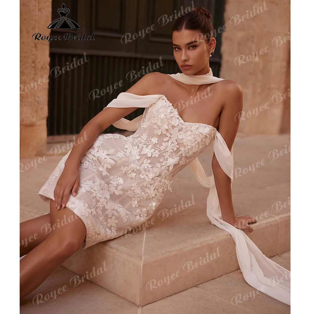 Romantic Sweetheart Floral Lace Short Wedding Dress with Chiffon Ribbon Straps Bridal Party Gown Customized
Romantic Sweetheart Floral Lace Short Wedding Dress with Chiffon Ribbon Straps Bridal Party Gown Customized