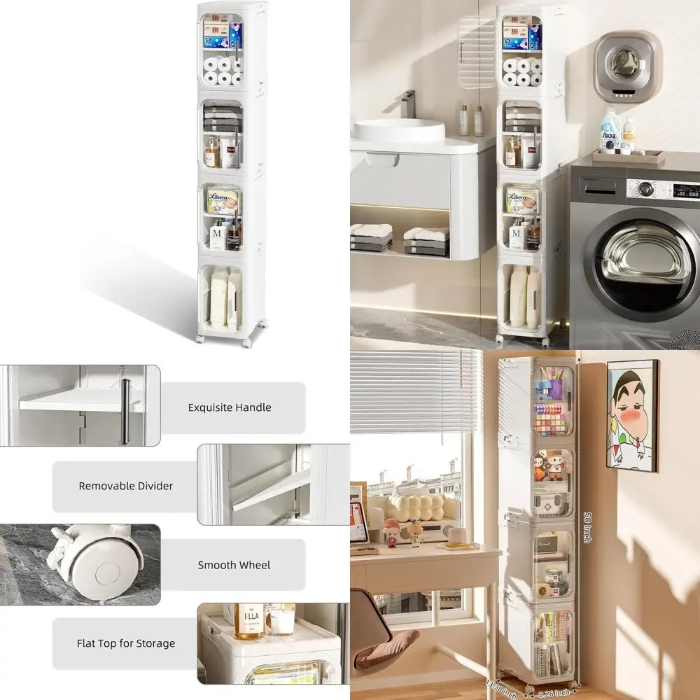 Компактный шкаф для ванной комнаты с 4 дверцами, мобильными колесами и съемной панелью для экономии пространства
Компактный шкаф для ванной комнаты с 4 дверцами, мобильными колесами и съемной панелью для экономии пространства