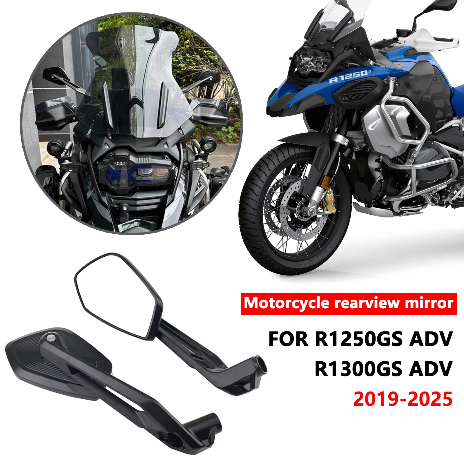 For R1250GS ADV R1300GS Adventure 2019-2025 Motorcycle Rearview Mirror Adjustable Angle HD Wide Angle Rearview Mirror