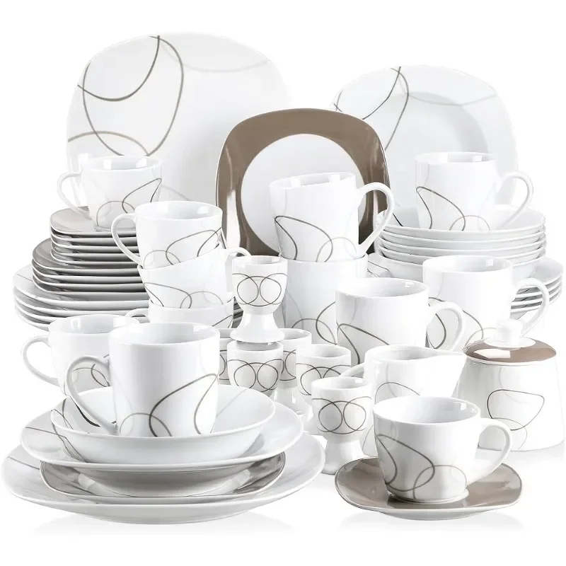 VEWEET Series Nikita 50-Piece Dinnerware Sets for 6 Including Porcelain Plates Sets Bowls Mugs Egg Cups Cup and Saucer Set
VEWEET Series Nikita 50-Piece Dinnerware Sets for 6 Including Porcelain Plates Sets Bowls Mugs Egg Cups Cup and Saucer Set