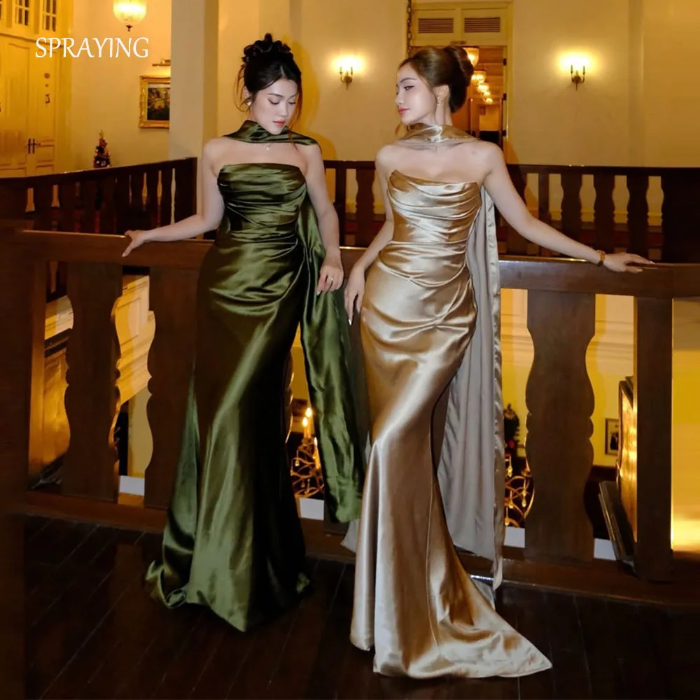SPRAYING Elegant Champagne Green Satin Evening Dresses Strapless Event Party Dress Mermaid Long Formal Occasion Dress Customized
SPRAYING Elegant Champagne Green Satin Evening Dresses Strapless Event Party Dress Mermaid Long Formal Occasion Dress Customized