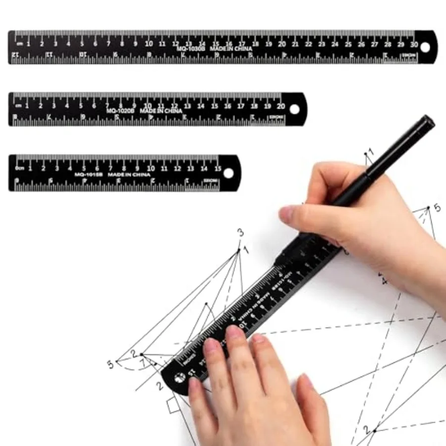 3-Pack Metal Ruler Set, 6 8 12 Inch Stainless Steel Ruler, Dual Scale Metric and Imperial, Laser Engraved with Conversion Table
3-Pack Metal Ruler Set, 6 8 12 Inch Stainless Steel Ruler, Dual Scale Metric and Imperial, Laser Engraved with Conversion Table