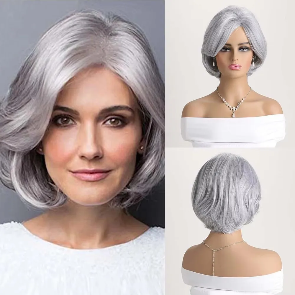 Synthetic Wigs with Side Part Bangs Short Silver Gray Hair Wig for Women Cosplay Daily Wear Hair Heat Resistant
Synthetic Wigs with Side Part Bangs Short Silver Gray Hair Wig for Women Cosplay Daily Wear Hair Heat Resistant