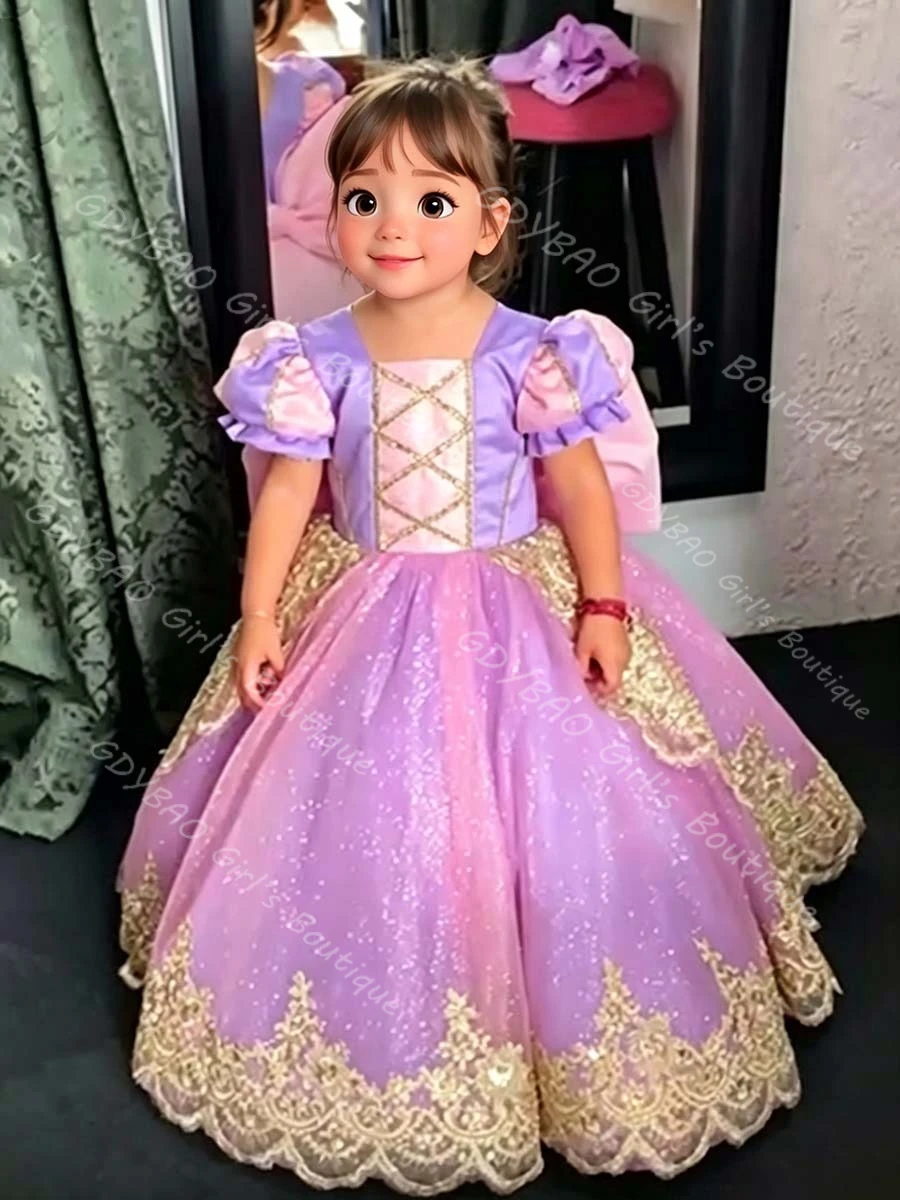 Customized Party Dress for Flower Girls with Gold Appliques Puff Sleeve Christmas Birthday Dress Satin Bow Princess Pageant Gown
Customized Party Dress for Flower Girls with Gold Appliques Puff Sleeve Christmas Birthday Dress Satin Bow Princess Pageant Gown