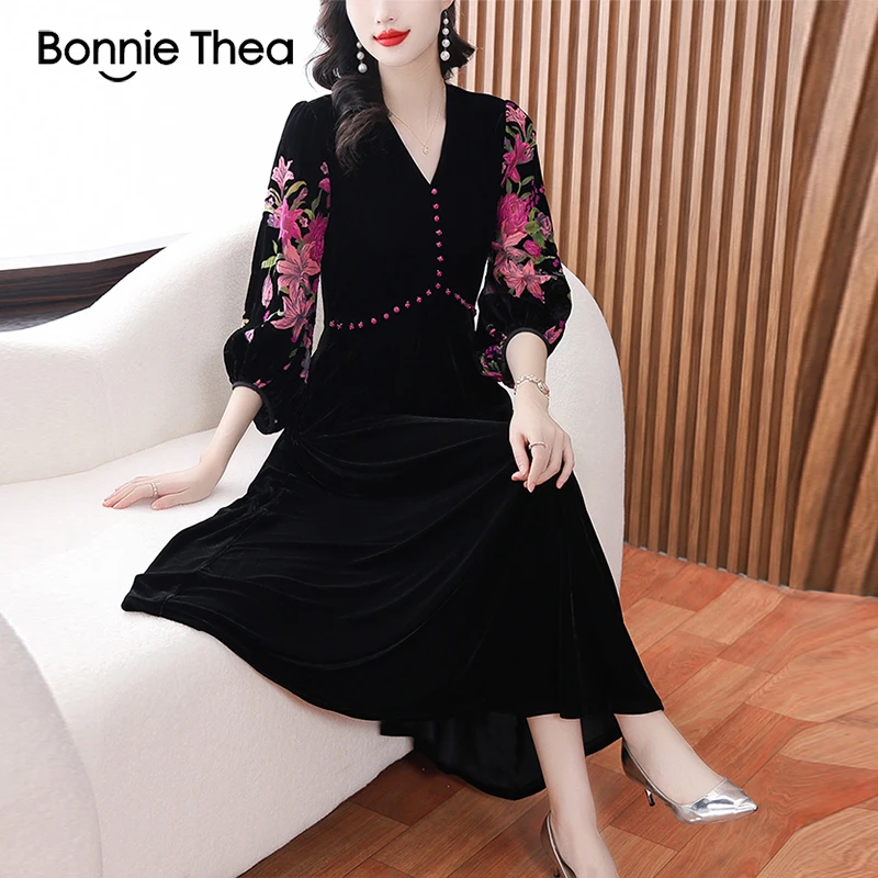 Bonnie thea Autumn Winter Velvet Printing Dress Women Luxury Elegant Midi Dresses Fashion Party Vestidos 2023
Bonnie thea Autumn Winter Velvet Printing Dress Women Luxury Elegant Midi Dresses Fashion Party Vestidos 2023