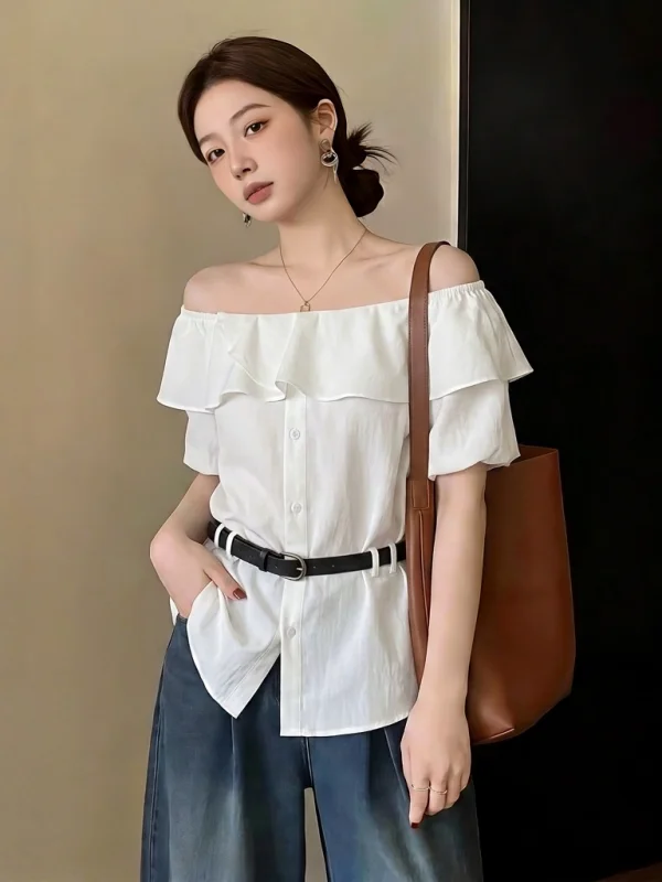 Elegant Oversized Shirt Women's Mid-Length One-Shoulder Hem Lace Trim Commute Style Korean Fashion plus Size Office Wear
Elegant Oversized Shirt Women's Mid-Length One-Shoulder Hem Lace Trim Commute Style Korean Fashion plus Size Office Wear
