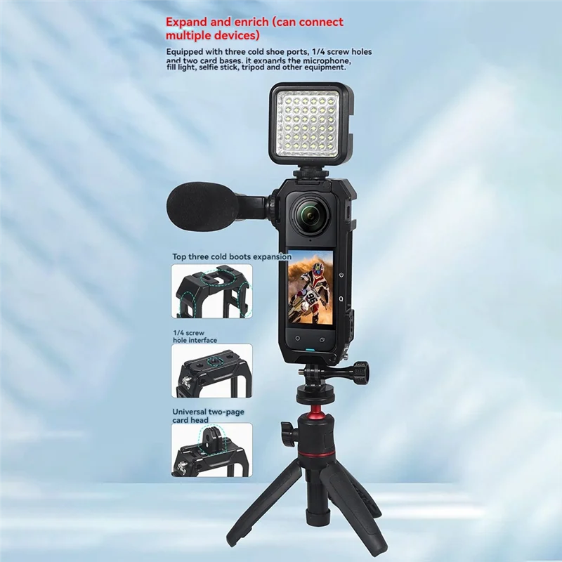 Camera Protective Frame For Insta360 X4 Metal Cage Rig Housing With Expand Cold Shoe Base
Camera Protective Frame For Insta360 X4 Metal Cage Rig Housing With Expand Cold Shoe Base