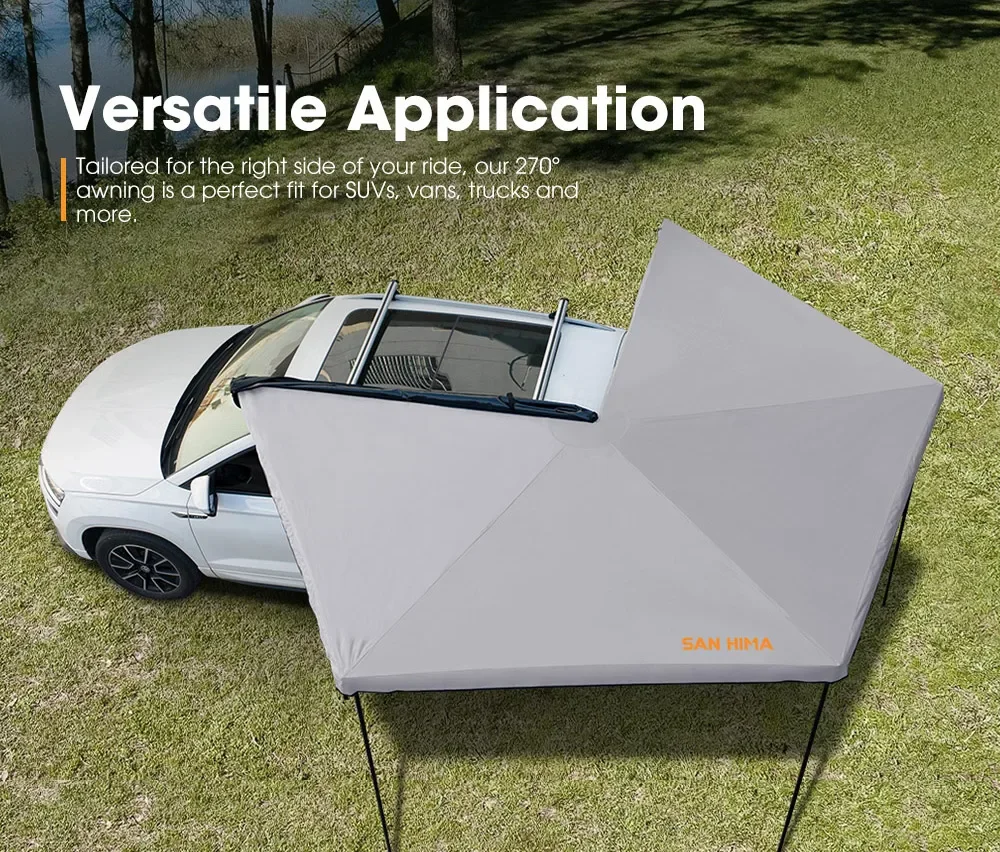 270 Degree Car Side Awning With Side Wall 4wd Outdoor Camping Free Standing 4x4 Awning Tent
270 Degree Car Side Awning With Side Wall 4wd Outdoor Camping Free Standing 4x4 Awning Tent